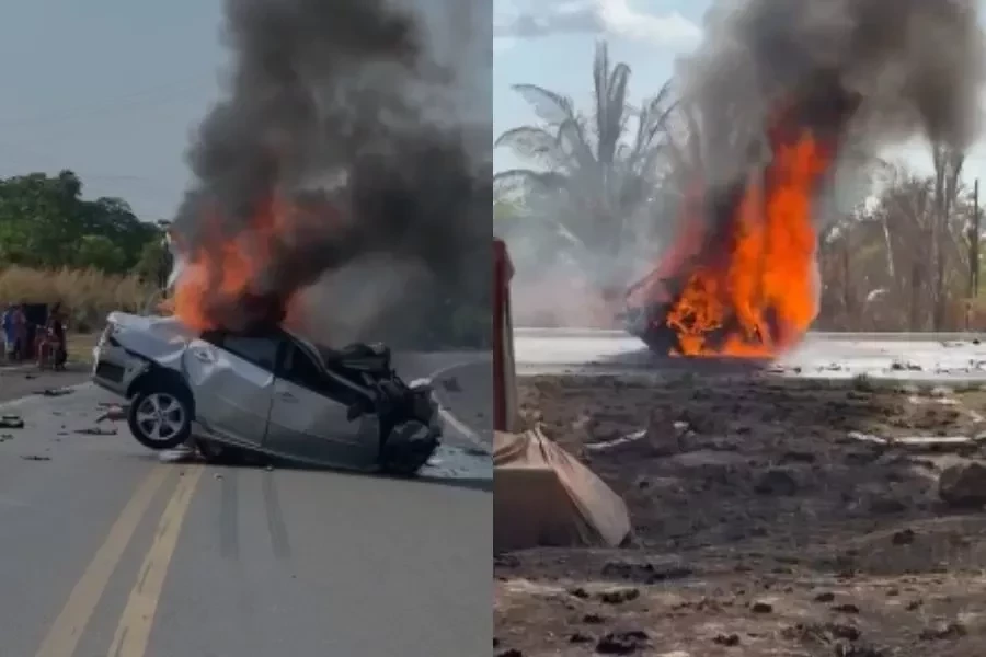 Quatro pessoas morrem carbonizadas em colisão entre carro e carreta na BR-343