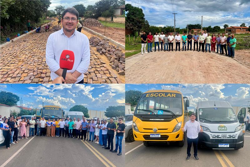 Prefeito Elvis Ramos visita obras de calçamento e entrega van e ônibus escolar em Ipiranga do Piauí